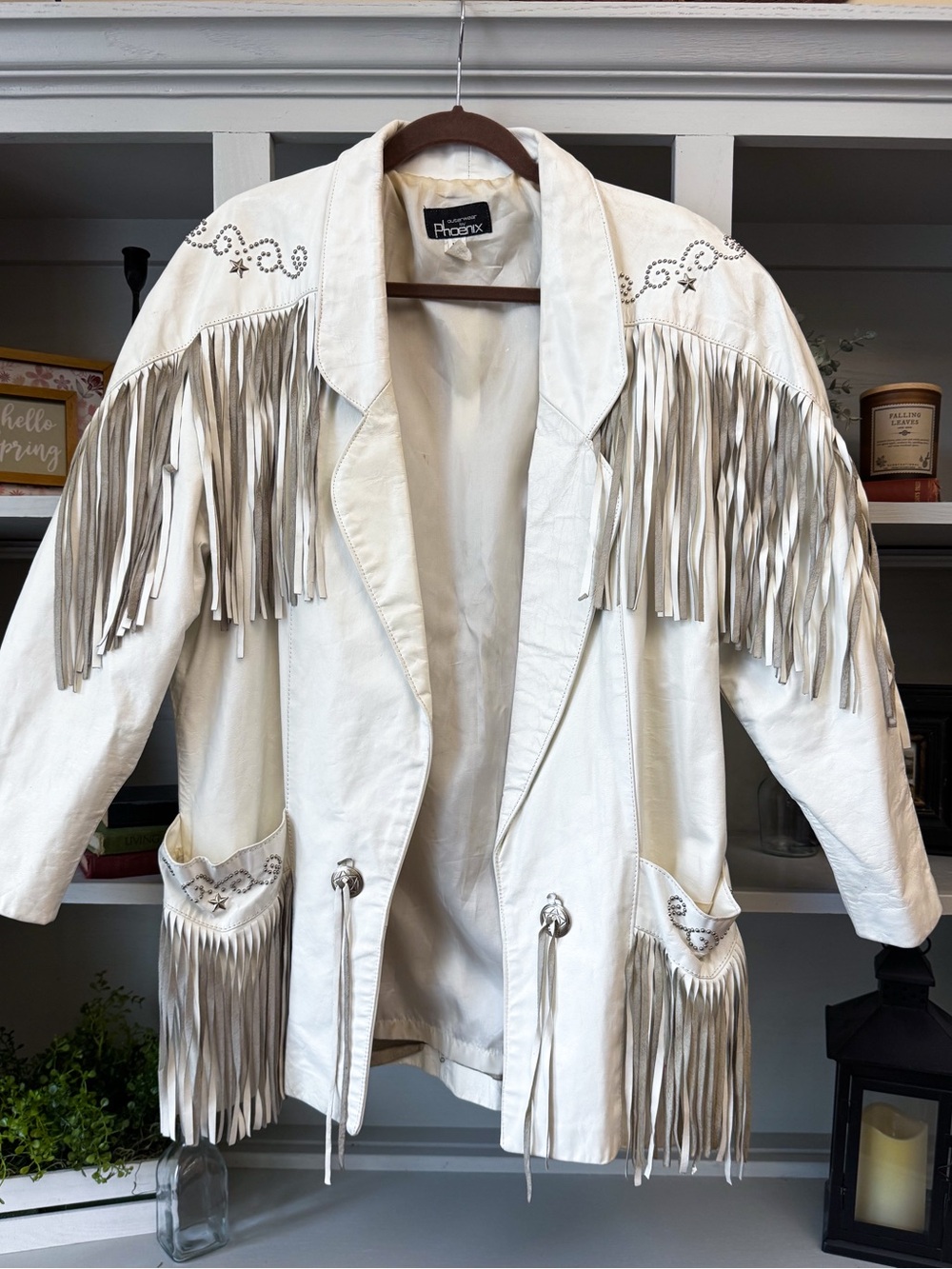 Vintage 90’s Western Leather Fringe Jacket, Off-White - Picture 3 of 10
